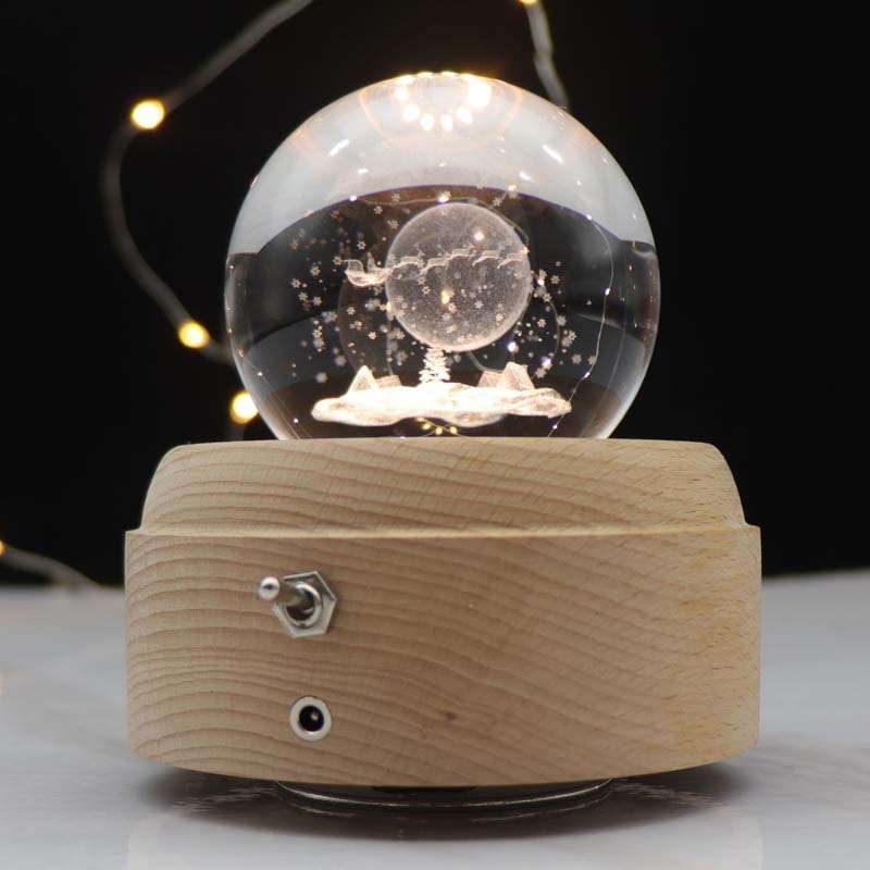 Girl Bedside Lamp Crystal Ball Wooden Base Music Box Charging Glow Rotating Night Light, Random Musi