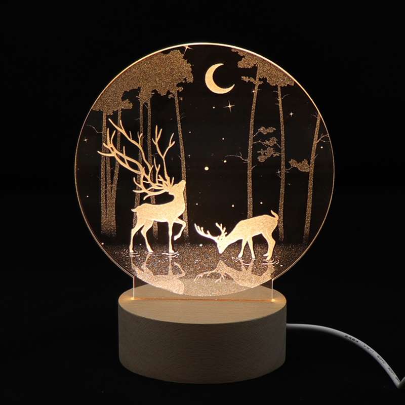 3D Atmosphere Decorative Light Acrylic Inner Carved LED Night Light Creative Girl Table Lamp(Double
