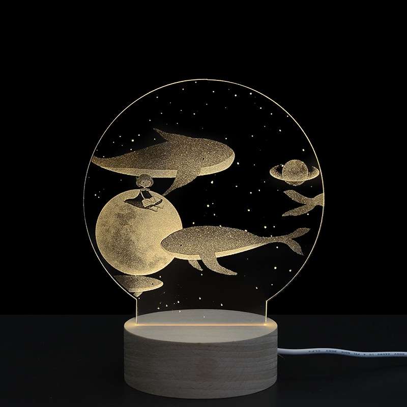 3D Atmosphere Decorative Light Acrylic Inner Carved LED Night Light Creative Girl Table Lamp(Double
