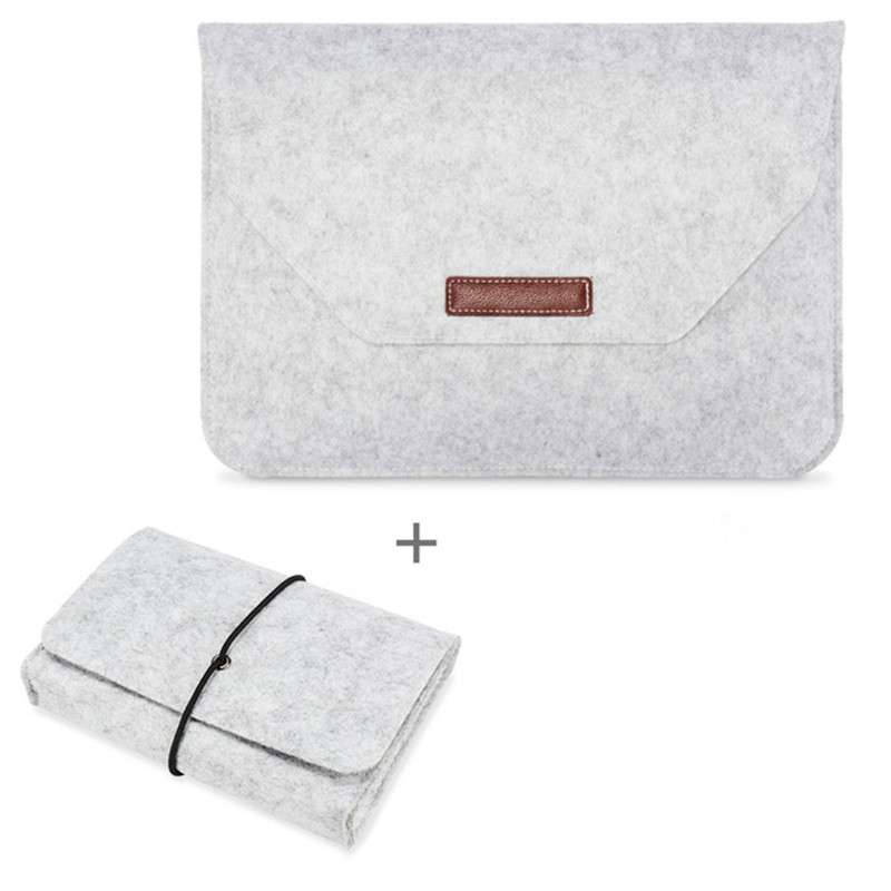 Portable Air Permeable Felt Sleeve Bag for MacBook Laptop, with Power Storage Bag, Size:15 inch(Grey