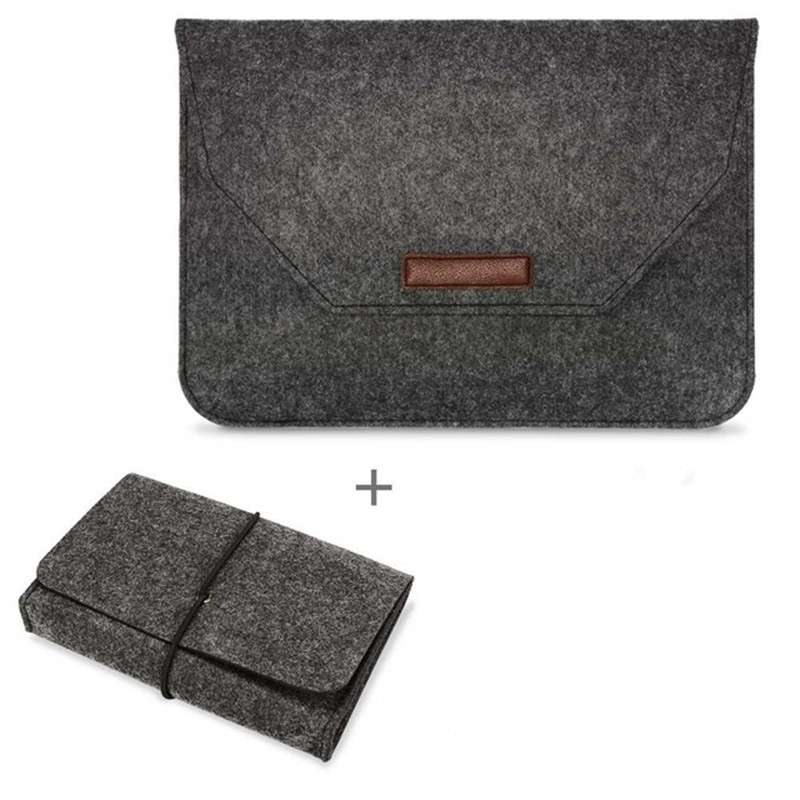 Portable Air Permeable Felt Sleeve Bag for MacBook Laptop, with Power Storage Bag, Size:15 inch(Grey