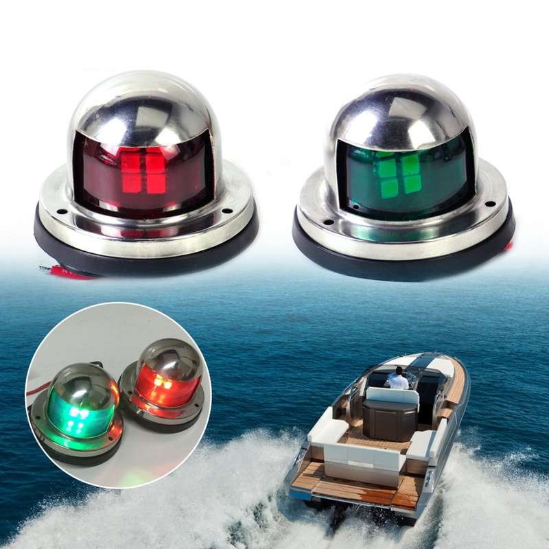 1 Pair Stainless Steel LED Navigation Light Red Green Sailing Signal Light for Marine Boat Yacht War