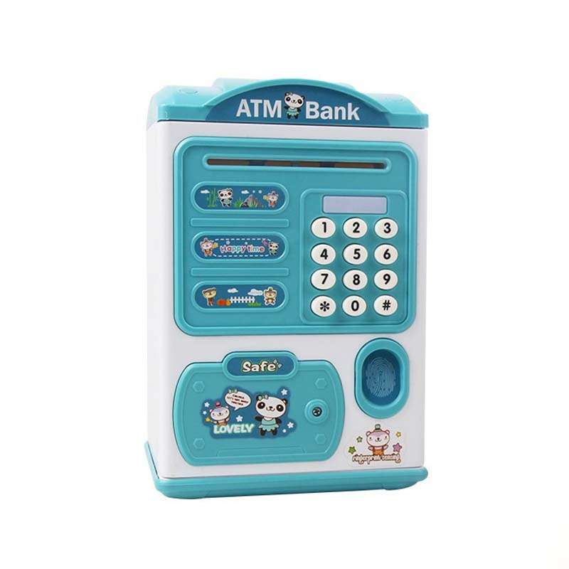 Simulation Password Fingerprint Sensor Unlocking Money Box Automatic Roll Money Safe ATM Piggy Bank(