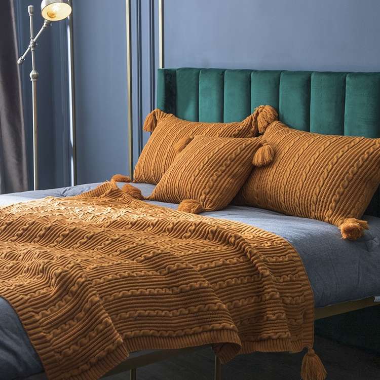 Knitted Blanket Home Casual Shawl Pillowcase Suit Without Core(Agate green)