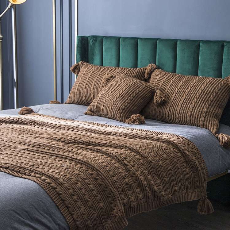 Knitted Blanket Home Casual Shawl Pillowcase Suit Without Core(Agate green)