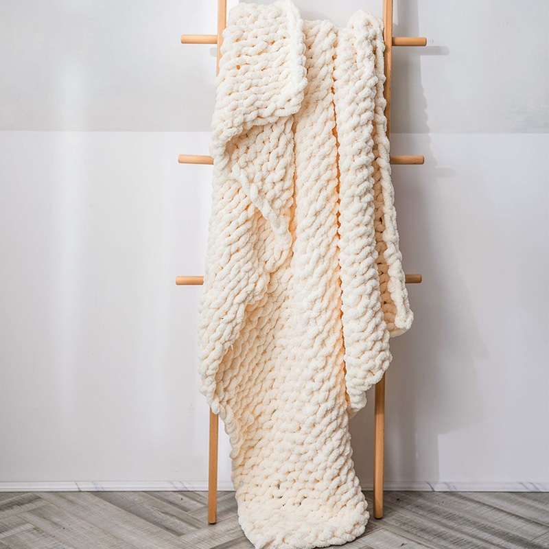 Handmade Thick Wool Knitted Blanket Sofa Chenille Stick Knitted Blanket, Size: 80 x 100 CM(Custard)