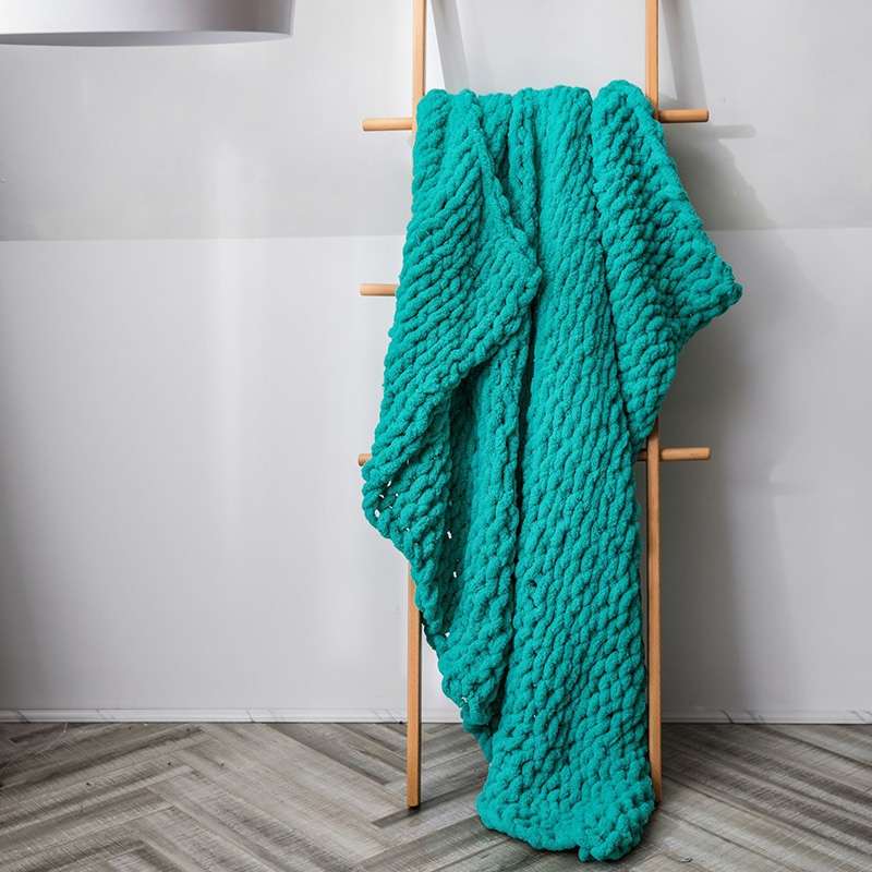Handmade Thick Wool Knitted Blanket Sofa Chenille Stick Knitted Blanket, Size: 80 x 100 CM(Custard)