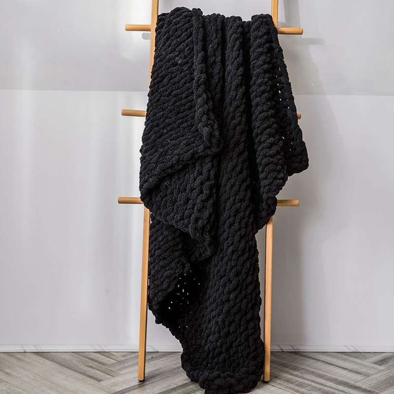 Handmade Thick Wool Knitted Blanket Sofa Chenille Stick Knitted Blanket, Size: 80 x 100 CM(Custard)