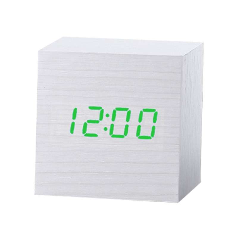 Multicolor Sounds Control Wooden Clock Modern Digital LED Desk Alarm Clock Thermometer Timer White G