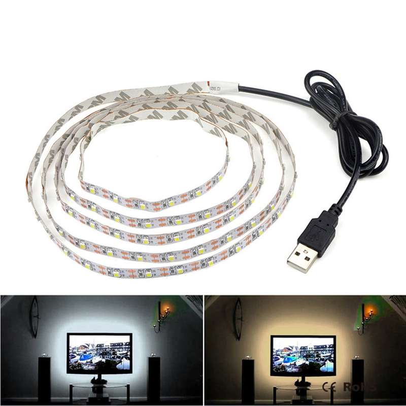 USB Power SMD 2835 Epoxy LED Strip Light Christmas Desk Decor Lamp for TV Background Lighting, Lengt