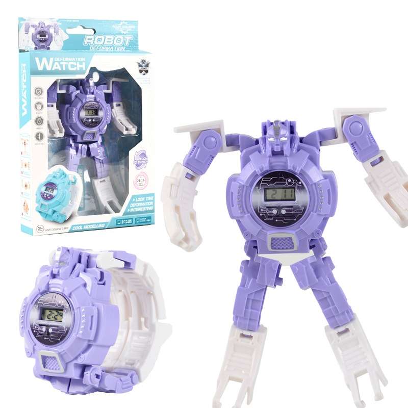 3 PCS Children Electronic Watch Cartoon Deformation Robot Toy Watch(Pink)