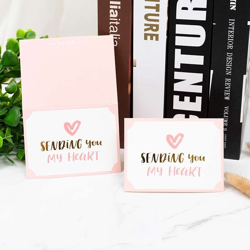 100 PCS Valentines Day Bronzing Greeting Card Flower Shop Birthday Thank You Card(I Love You)