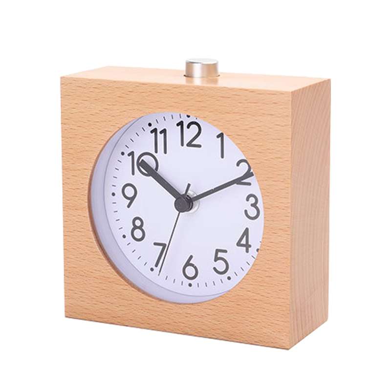 Solid Wood Silent Snooze Alarm Clock with Pointer(Round Dark)