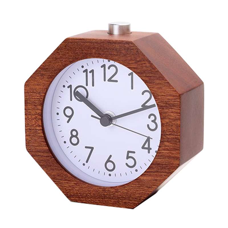 Solid Wood Silent Snooze Alarm Clock with Pointer(Round Dark)