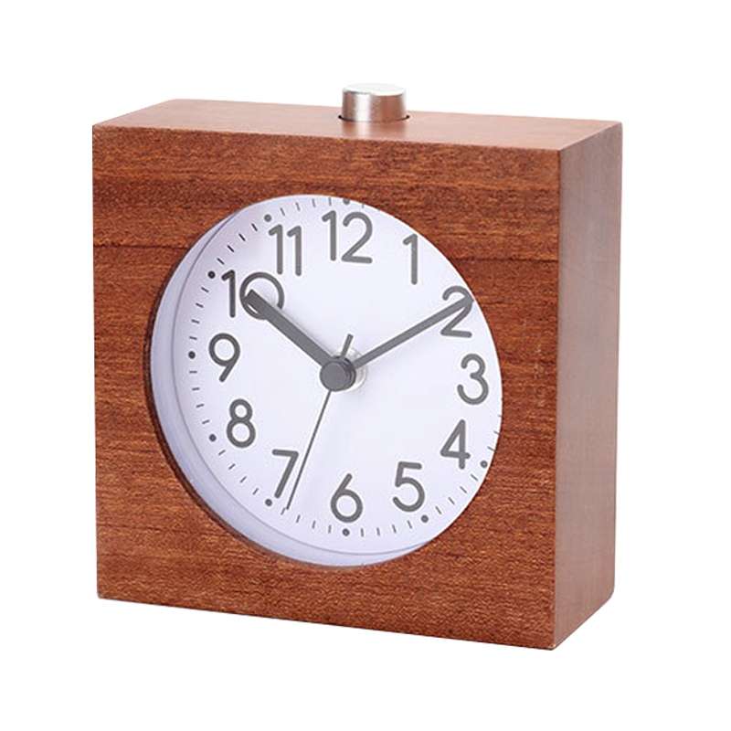 Solid Wood Silent Snooze Alarm Clock with Pointer(Round Dark)