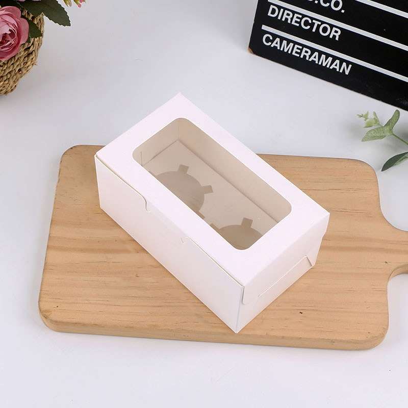 25 PCS Window Cupcake Packaging Box Muffin Cake Box With Inner Support, Specification: 2 In One (Whi