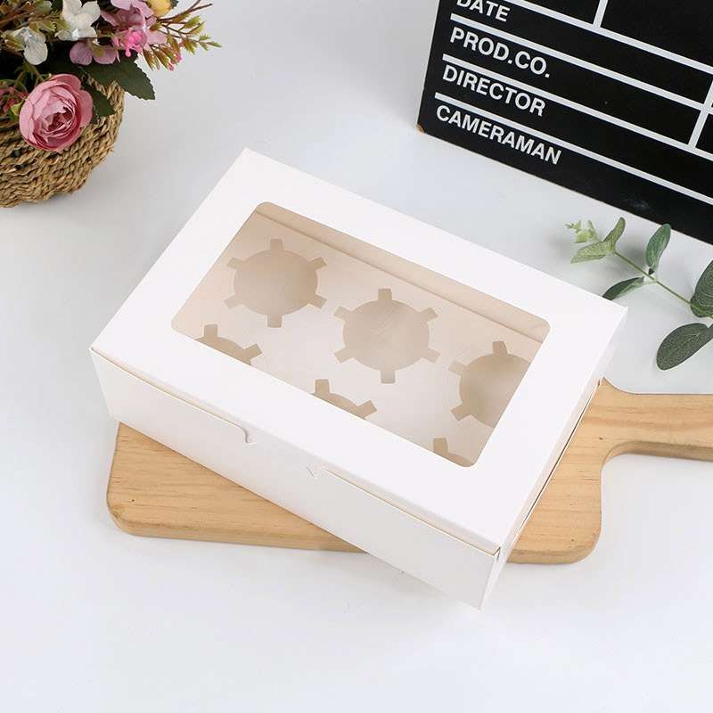 25 PCS Window Cupcake Packaging Box Muffin Cake Box With Inner Support, Specification: 6 In One (Whi