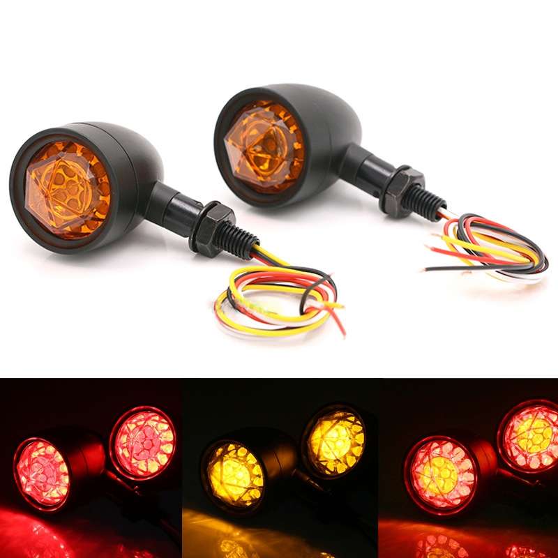 1pair Motorcycle Universal Retro LED Turn Signal Light(Black Shell Yellow Cover)