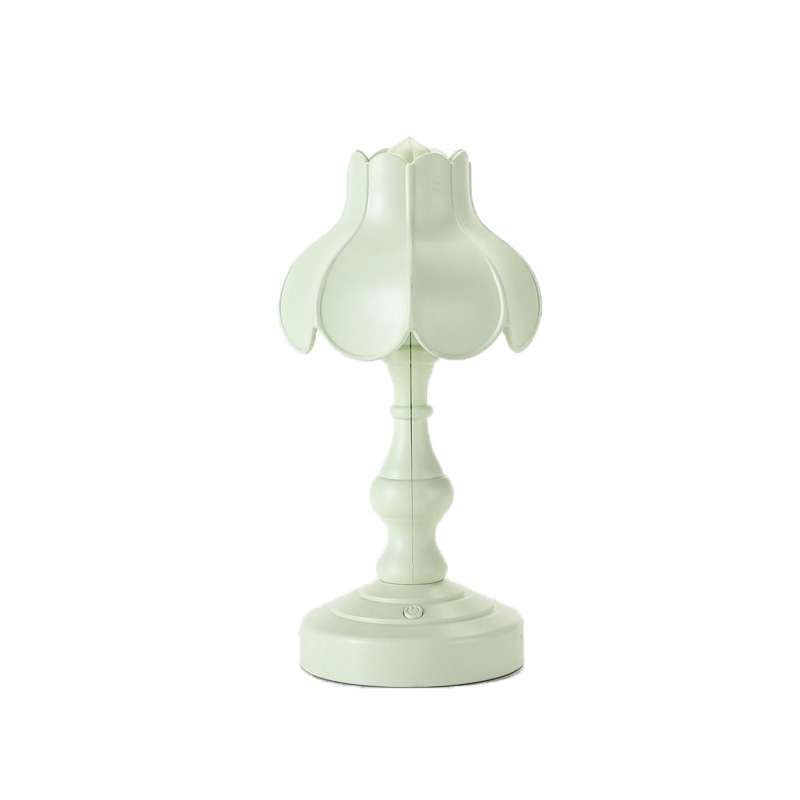 Retro Charging Table Lamp Bedroom Bed LED Eye Protection Light(LD05 Lotus Gray Blue)