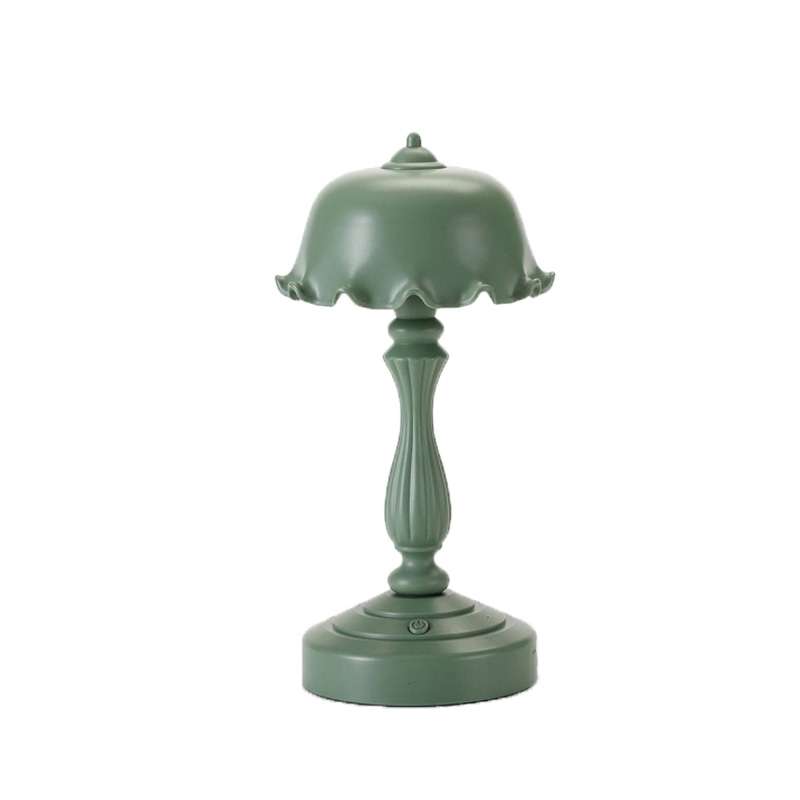 Retro Charging Table Lamp Bedroom Bed LED Eye Protection Light(LD05 Lotus Gray Blue)