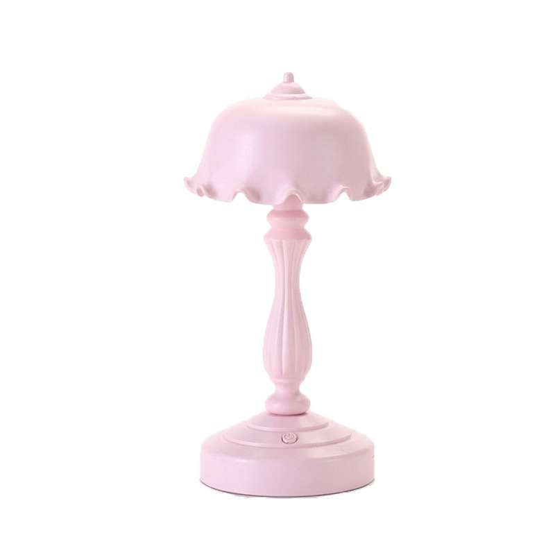 Retro Charging Table Lamp Bedroom Bed LED Eye Protection Light(LD05 Lotus Gray Blue)