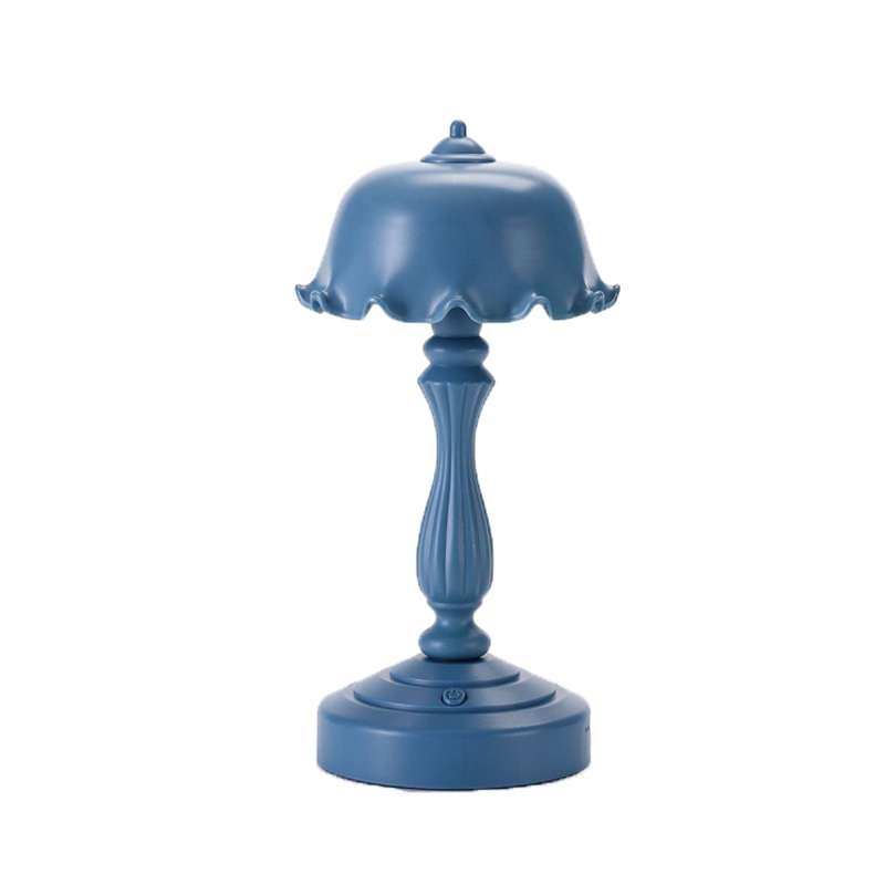Retro Charging Table Lamp Bedroom Bed LED Eye Protection Light(LD05 Lotus Gray Blue)