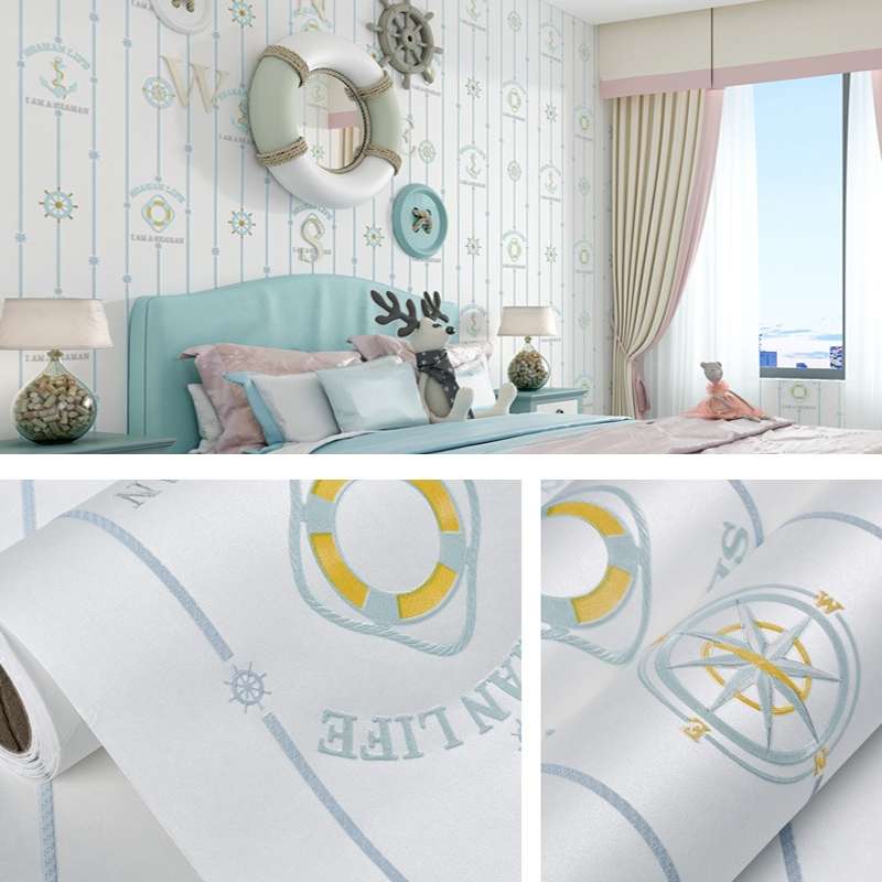 0.53 x 3m 3D Stars Moon Self-Adhesive Wallpaper Mediterranean Children Wall Sticker(Star Moon Blue)
