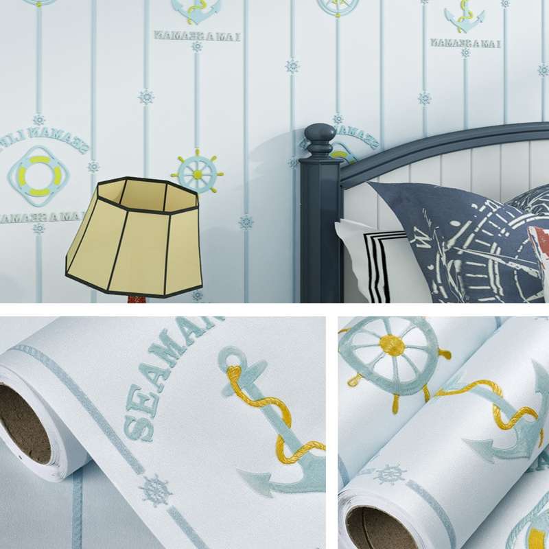 0.53 x 3m 3D Stars Moon Self-Adhesive Wallpaper Mediterranean Children Wall Sticker(Star Moon Blue)