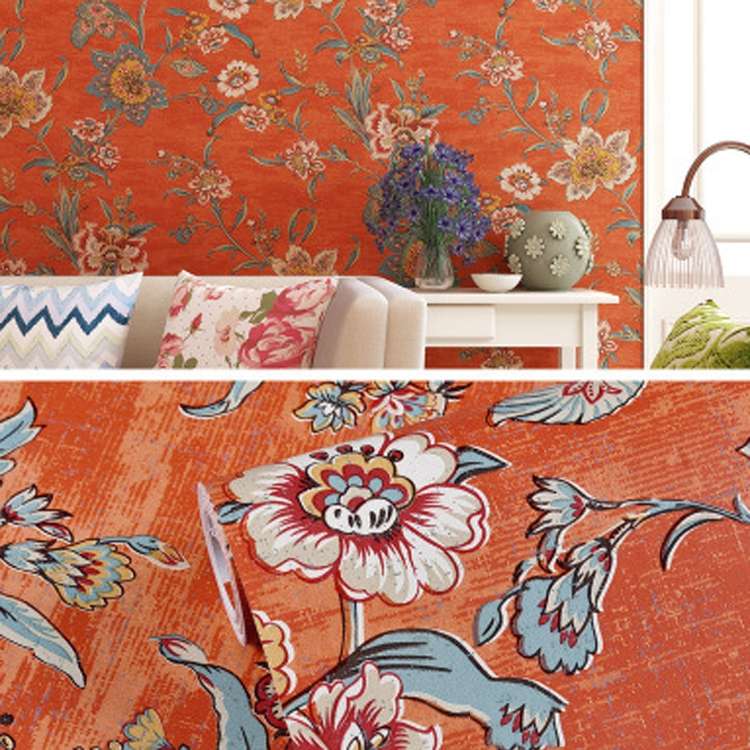 0.53x5m 3D StereoRetro Self-Adhesive Non-Woven Wallpaper Pastoral Flower Bedroom Living Room TV Back