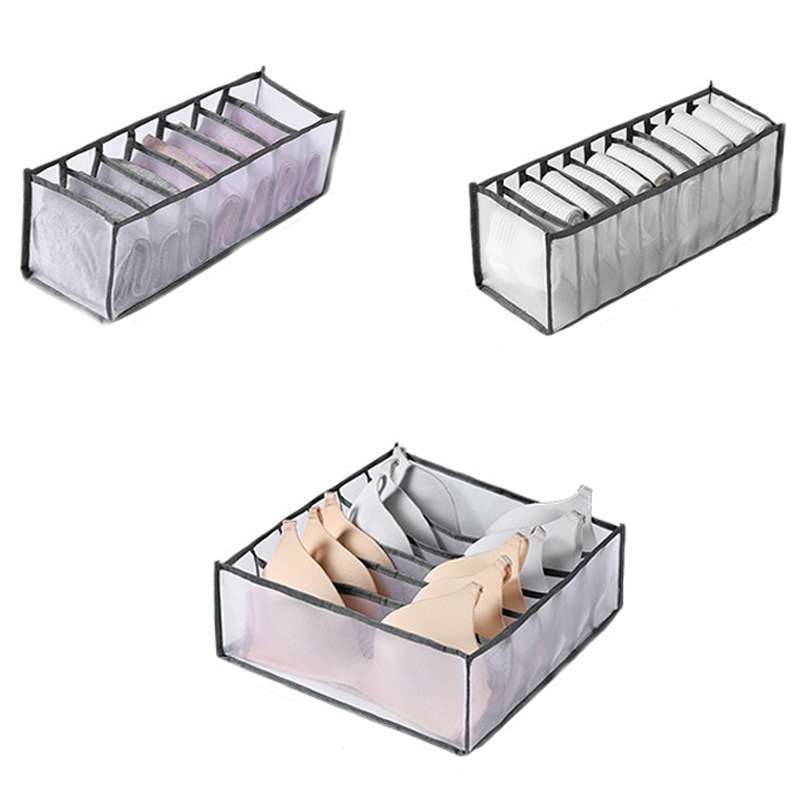 3 in 1 Underwear Drawer Storage Box Household Socks Folding Storage Box(Beige)