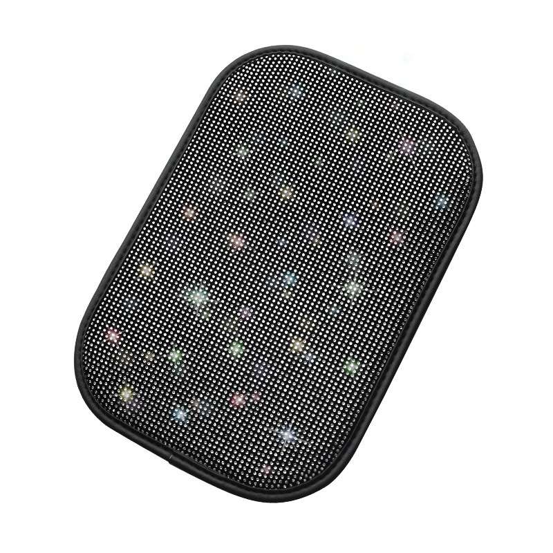 Car Diamond Armrest Box Cushion Personalized Car Decorations Dirt And Non-Slip(Black White Diamond)