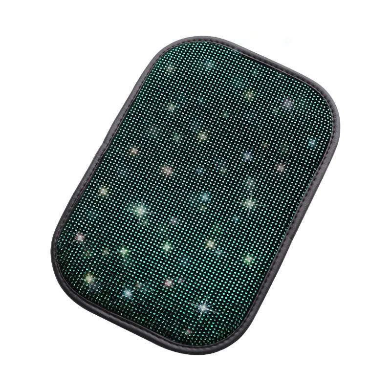 Car Diamond Armrest Box Cushion Personalized Car Decorations Dirt And Non-Slip(Black Green Diamond)