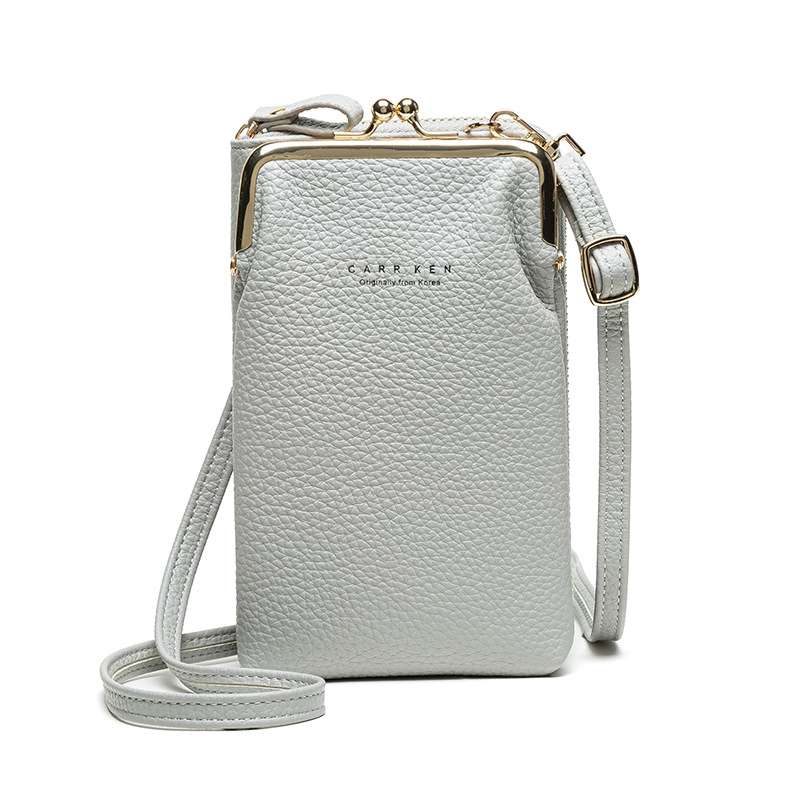 H2107 Ladies Mobile Phone Bag Shoulder Messenger Bag Pebbled Zipper Wallet(Light Blue)