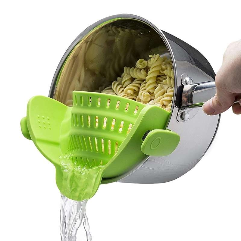 Wide Mouth Silicone Drainer Pot Side Drain To Block Fruit Noodle Strainer(Dark Gray)
