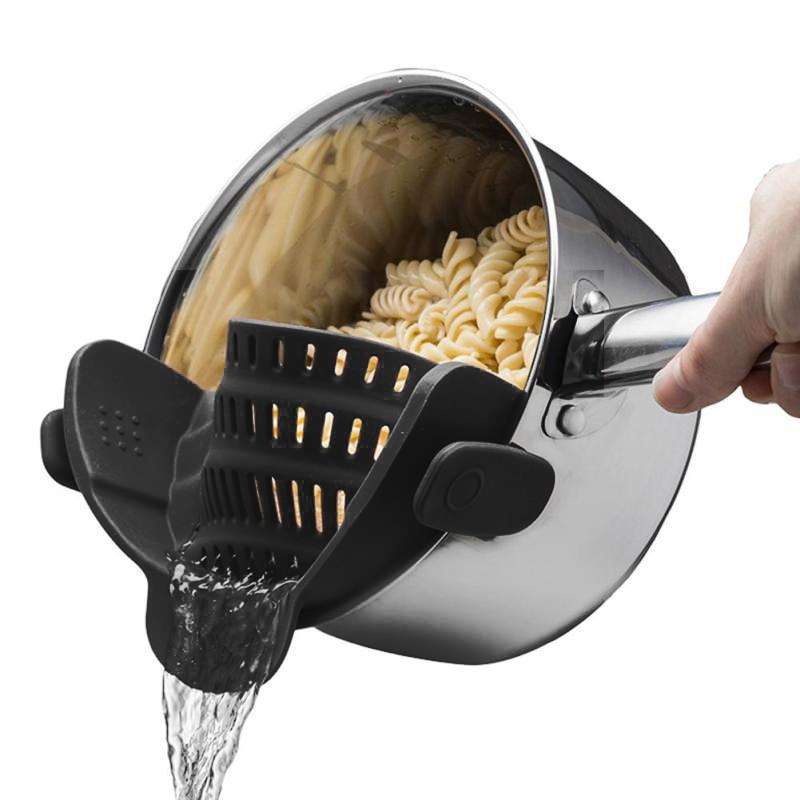 Wide Mouth Silicone Drainer Pot Side Drain To Block Fruit Noodle Strainer(Dark Gray)