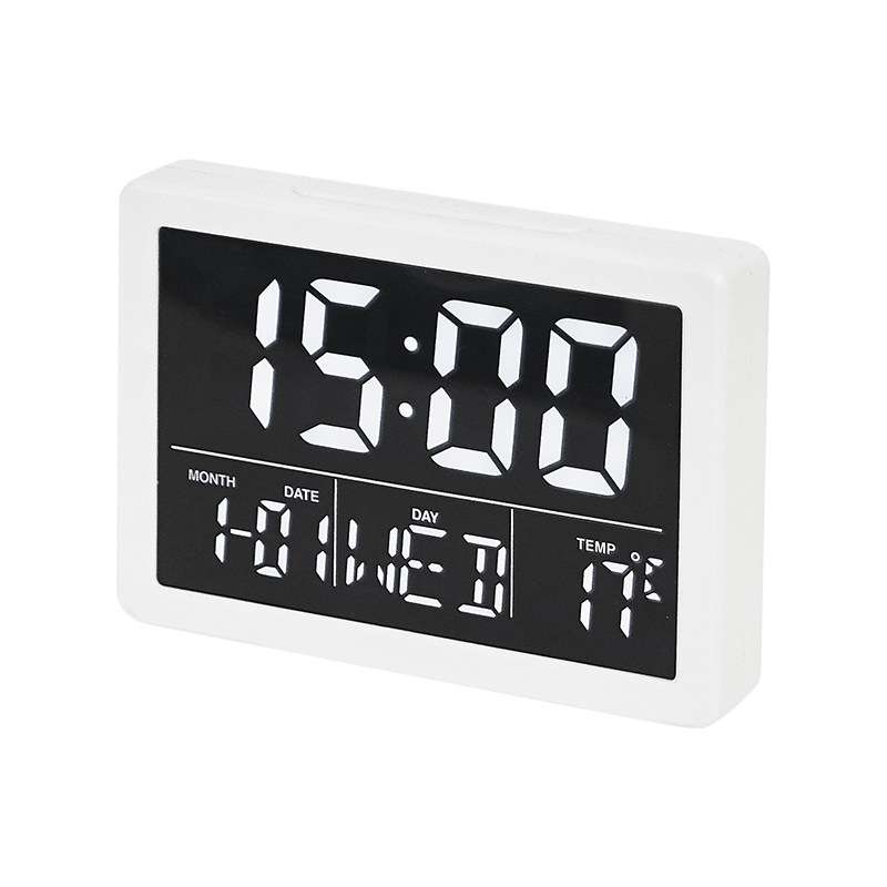 Large Screen LED Clock Bedside Multifunctional Electronic Alarm Clock(Black Shell White Light)