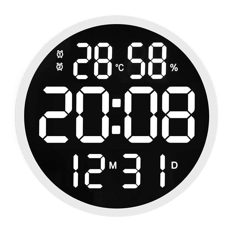 6620 12 Inch LED Simple Wall Clock Living Room Round Silent Digital Temperature And Humidity Electro