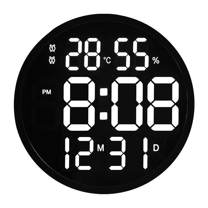 6620 12 Inch LED Simple Wall Clock Living Room Round Silent Digital Temperature And Humidity Electro