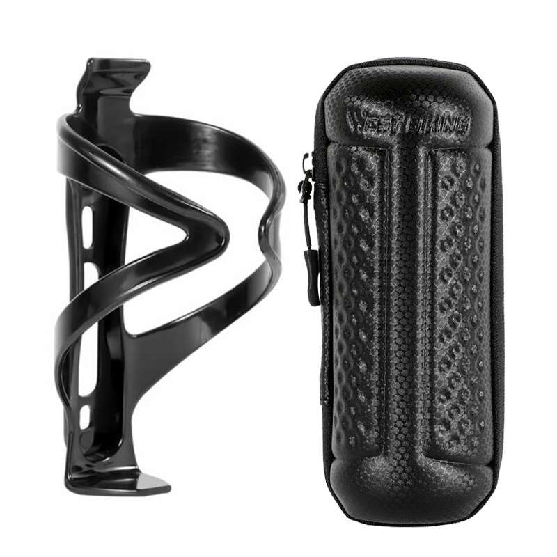 WEST BIKING 1.2L Bicycle EVA Hard Shell Water Bottle Bag With Bottle Cage(Rack+A Black Bag)