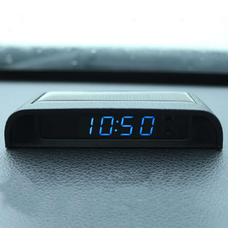 Solar Night Light Car Clock Automotive Electronic Clock Temperature Time+Date+Week+Temperature(Blue
