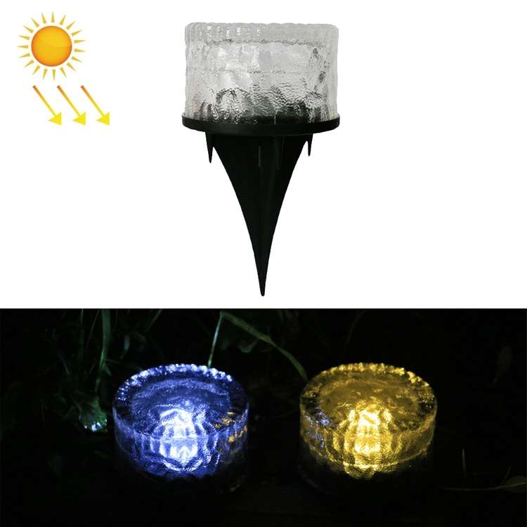 Outdoor Solar Buried Lamp Round Glass Floor Street Light Garden Ice Brick Waterproof Lamp(White Ligh