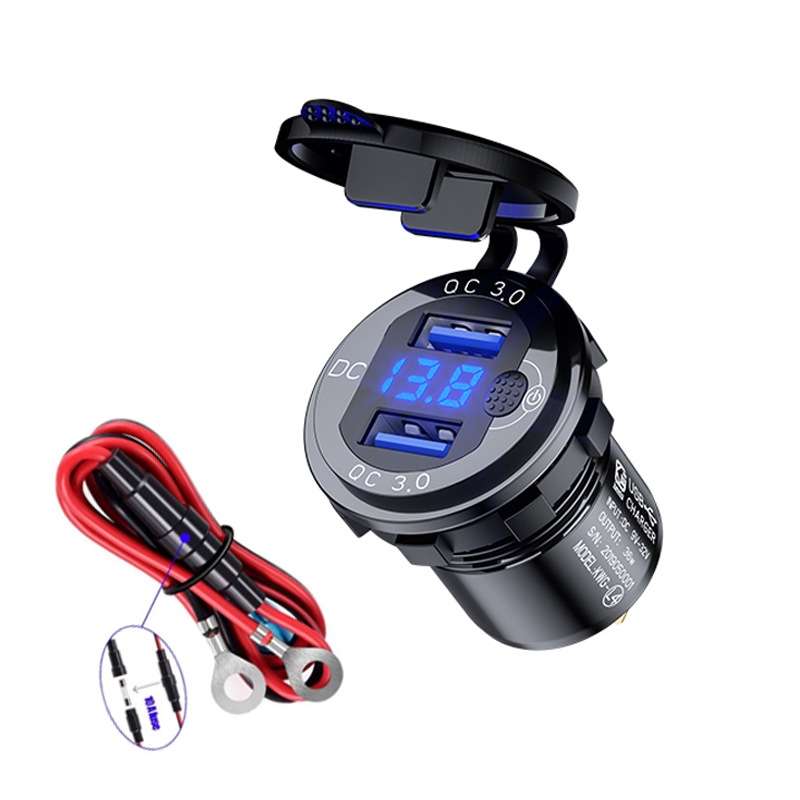 Aluminum Alloy Double QC3.0 Fast Charge With Button Switch Car USB Charger Waterproof Car Charger Sp