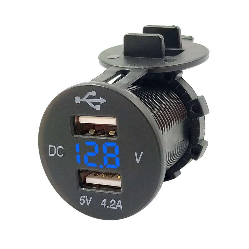 4.2A Dual USB With Voltage Display Mobile Phone Charger Socket Power Supply 12V Car Motorcycle(Blue
