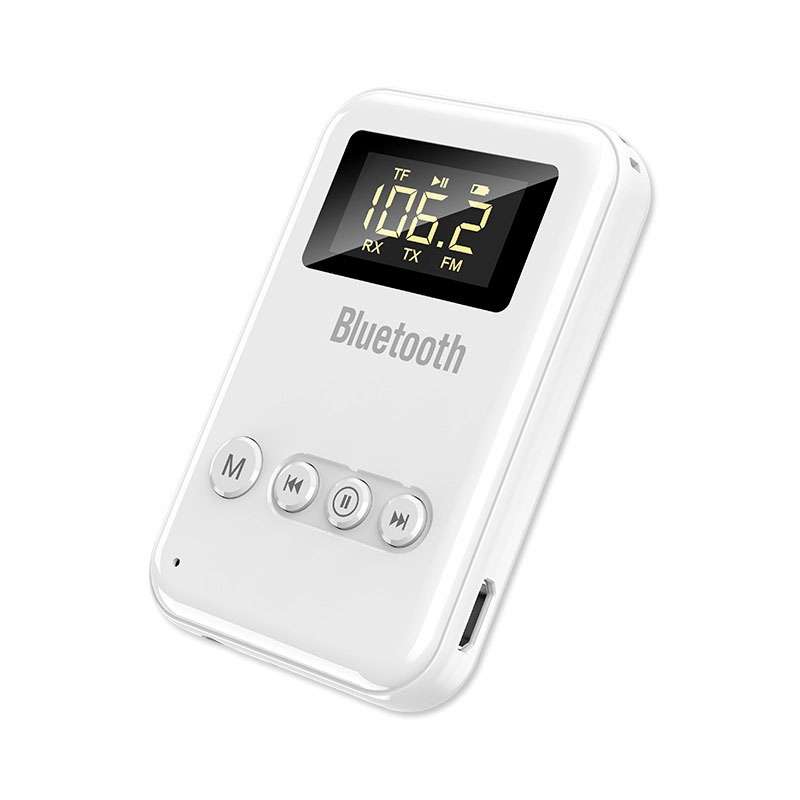 K6-W Bluetooth 5.0 Receiver Transmitter 2 in 1 Adapter Computer Speaker Car FM (White)