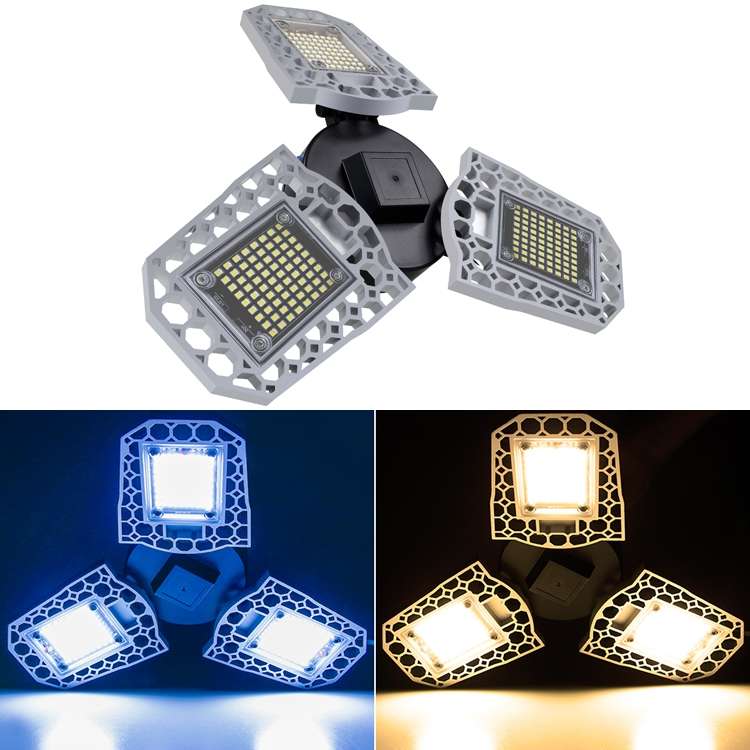 60W LED Industrial Mining Light Waterproof Light Sensor Folding Tri-Leaf Garage Lamp(Warm White Ligh