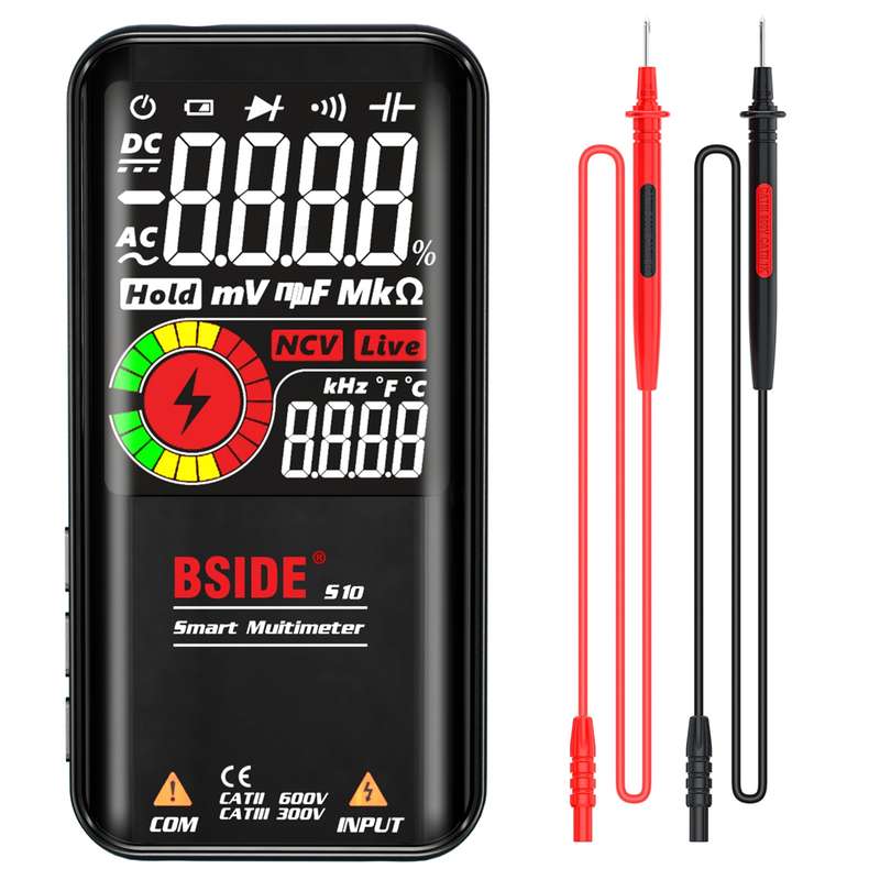 BSIDE Digital Multimeter 9999 Counts LCD Color Display DC AC Voltage Capacitance Diode Meter, Specif