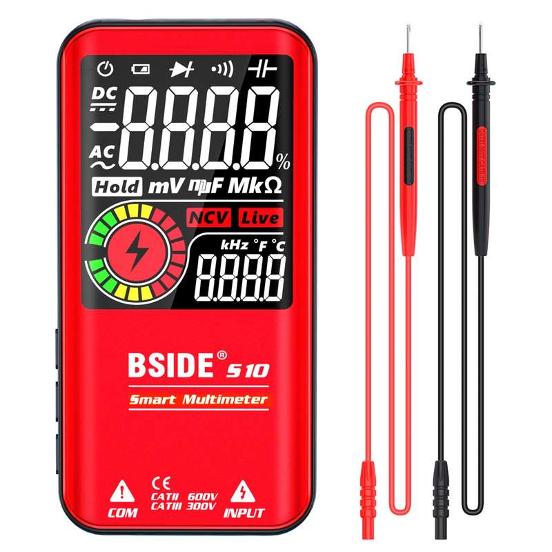 BSIDE Digital Multimeter 9999 Counts LCD Color Display DC AC Voltage Capacitance Diode Meter, Specif