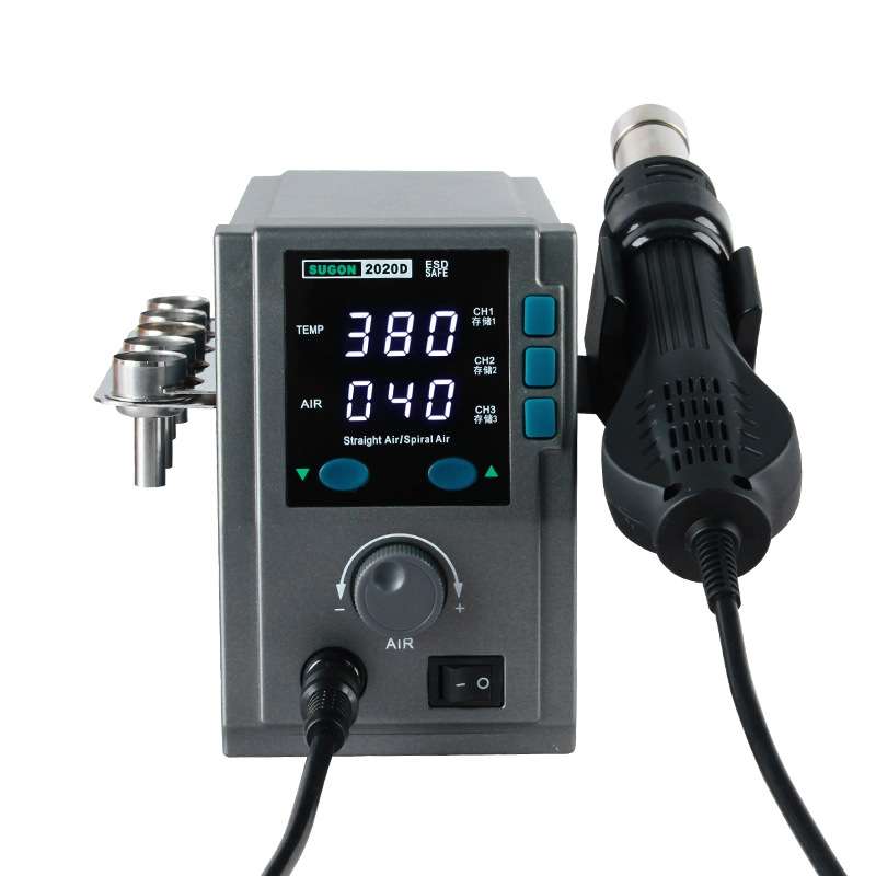 SUGON Hot Air Rework Station LED Display Temperature Adjustable Soldering Station With 5 Nozzles, EU