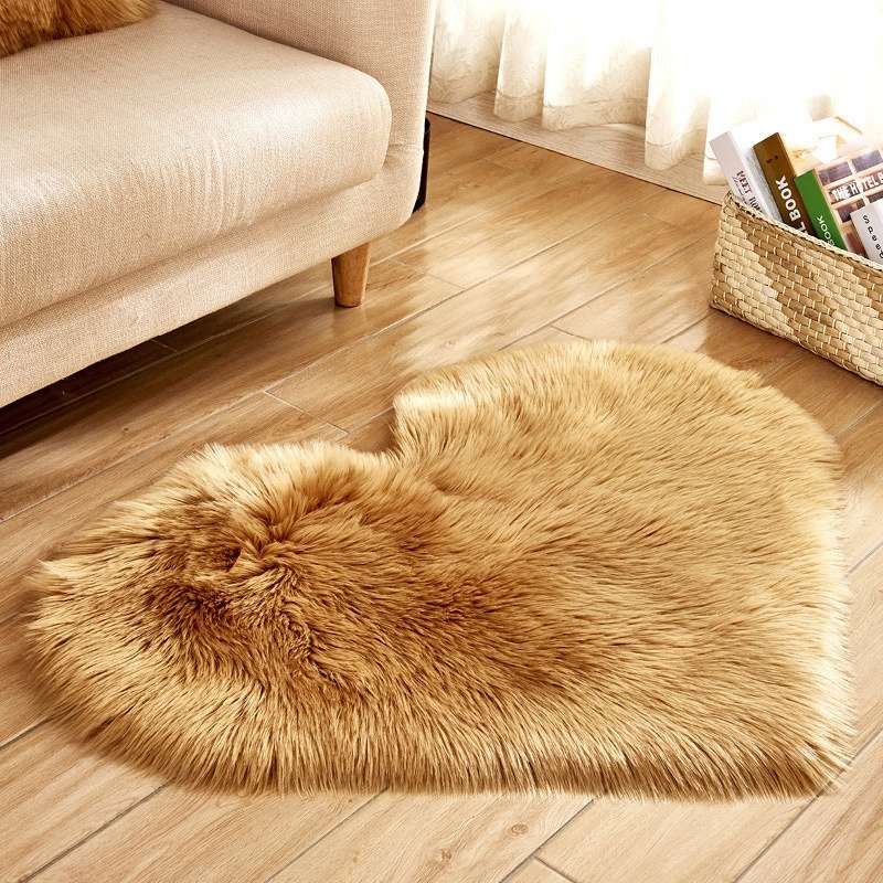 Love Heart Rugs Artificial Wool Sheepskin Hairy Carpet Faux Floor Mat Fur Plain Fluffy Soft Area Rug