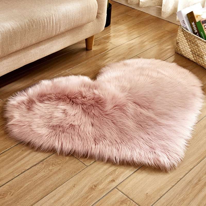 Love Heart Rugs Artificial Wool Sheepskin Hairy Carpet Faux Floor Mat Fur Plain Fluffy Soft Area Rug